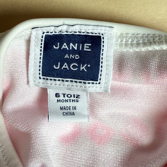 Janie & Jack Infant Pink and White Geometric One-Piece Swimsuit - Picture 2 of 5